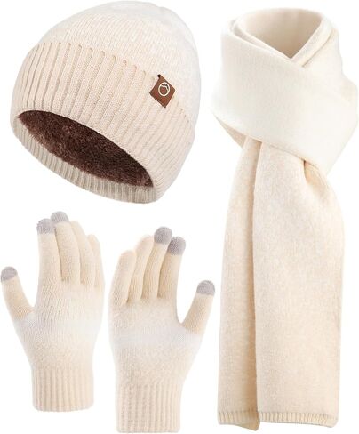 AWAYTR Winter Hat Gloves Scarf Set for Women, 3 Pcs Knit Beanie Touchscreen Gloves Long Scarf Cold Weather Set in Saudi Arabia