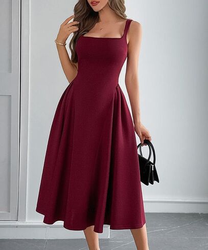 Wellwits Women's Wide Strap Square Neck Pleated Vintage Cocktail Formal Dress in Saudi Arabia