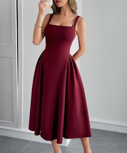 Wellwits Women's Wide Strap Square Neck Pleated Vintage Cocktail Formal Dress in Saudi Arabia