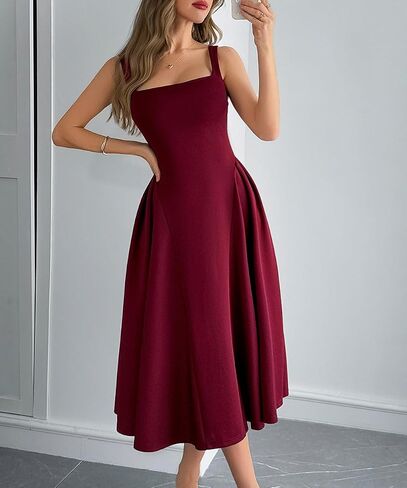 Wellwits Women's Wide Strap Square Neck Pleated Vintage Cocktail Formal Dress in Saudi Arabia