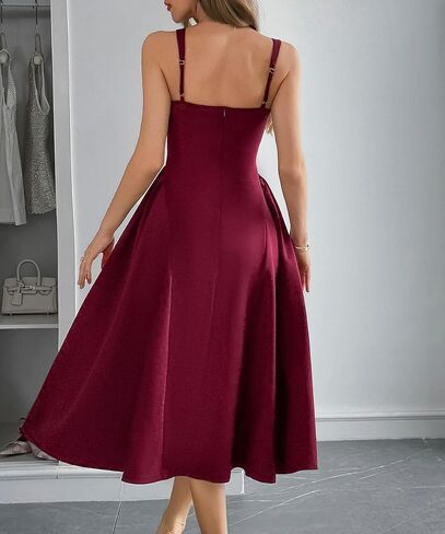 Wellwits Women's Wide Strap Square Neck Pleated Vintage Cocktail Formal Dress in Saudi Arabia