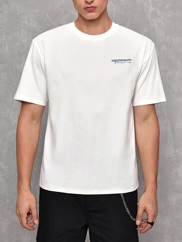 1pc Car & Letter Graphic Tee (Color : White, Size : Medium) in Saudi Arabia