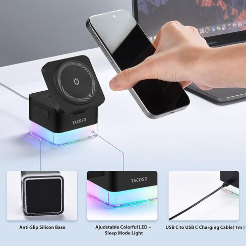 Wireless-Charger|15W Charging-Station-Cube 3 in 1 Magnetic Charger Stand for Apple LED Lamp Foldable Charging Dock for iPhone 16/15/14/13/12/AirPods/Apple Watch, White(No Adapter) in Saudi Arabia