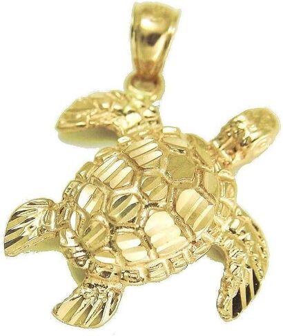 Arthur's Jewelry 14k Solid yellow gold sparkly diamond cut Hawaiian sea turtle honu pendant in Saudi Arabia