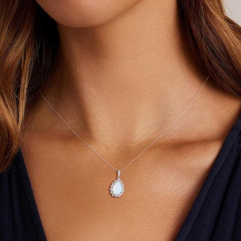 925 Sterling Silver Teardrop Necklace for Women Huge Created Gemstone Solitaire Halo Pendant Pear Cut Birthstone Necklace in Saudi Arabia