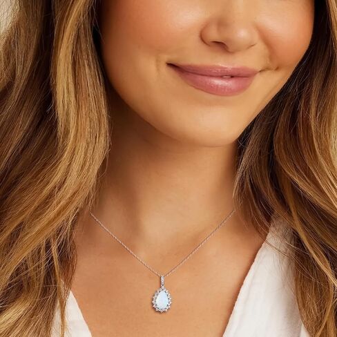 925 Sterling Silver Teardrop Necklace for Women Huge Created Gemstone Solitaire Halo Pendant Pear Cut Birthstone Necklace in Saudi Arabia