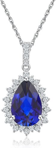 925 Sterling Silver Teardrop Necklace for Women Huge Created Gemstone Solitaire Halo Pendant Pear Cut Birthstone Necklace in Saudi Arabia