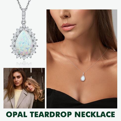 925 Sterling Silver Teardrop Necklace for Women Huge Created Gemstone Solitaire Halo Pendant Pear Cut Birthstone Necklace in Saudi Arabia