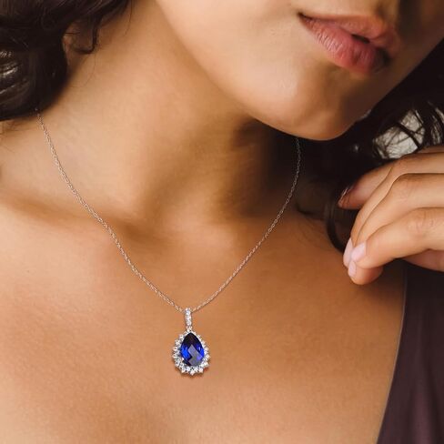 925 Sterling Silver Teardrop Necklace for Women Huge Created Gemstone Solitaire Halo Pendant Pear Cut Birthstone Necklace in Saudi Arabia