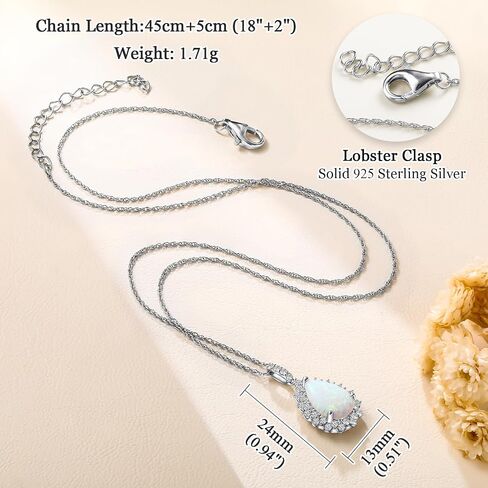 925 Sterling Silver Teardrop Necklace for Women Huge Created Gemstone Solitaire Halo Pendant Pear Cut Birthstone Necklace in Saudi Arabia