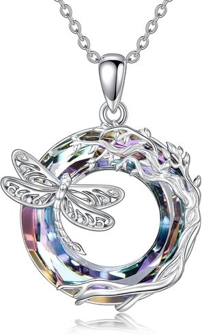 Dragonfly Necklace 925 Sterling Silver Dragonfly/Sunflower Bee Pendant Necklace Dragonfly with Blue Circle Crystal Dragonfly Jewelry Gifts as Holiday Christmas Gifts for Women in Kuwait