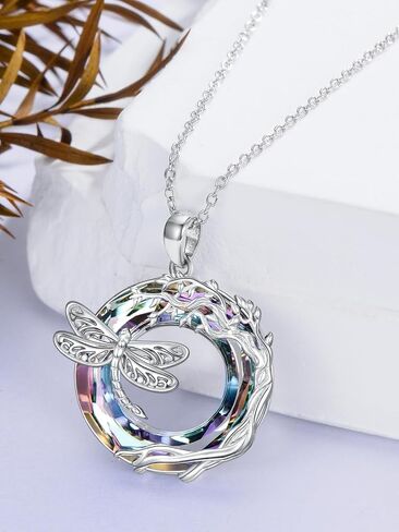 Dragonfly Necklace 925 Sterling Silver Dragonfly/Sunflower Bee Pendant Necklace Dragonfly with Blue Circle Crystal Dragonfly Jewelry Gifts as Holiday Christmas Gifts for Women in Kuwait