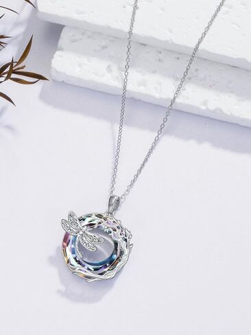 Dragonfly Necklace 925 Sterling Silver Dragonfly/Sunflower Bee Pendant Necklace Dragonfly with Blue Circle Crystal Dragonfly Jewelry Gifts as Holiday Christmas Gifts for Women in Kuwait