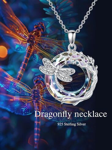 Dragonfly Necklace 925 Sterling Silver Dragonfly/Sunflower Bee Pendant Necklace Dragonfly with Blue Circle Crystal Dragonfly Jewelry Gifts as Holiday Christmas Gifts for Women in Kuwait