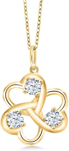 Gem Stone King 18K Yellow Gold Plated Silver 4MM Round Gemstone Birthstone 3 Hearts Interlock Pendant Necklace For Women with 18 Inch Silver Chain in Saudi Arabia