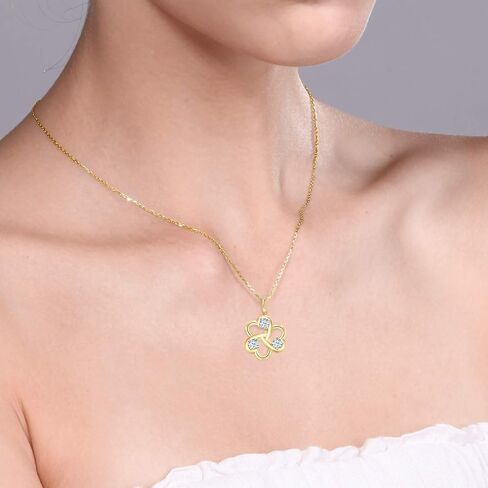 Gem Stone King 18K Yellow Gold Plated Silver 4MM Round Gemstone Birthstone 3 Hearts Interlock Pendant Necklace For Women with 18 Inch Silver Chain in Saudi Arabia