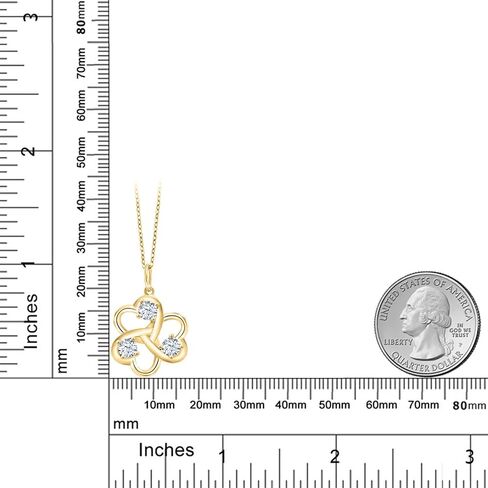 Gem Stone King 18K Yellow Gold Plated Silver 4MM Round Gemstone Birthstone 3 Hearts Interlock Pendant Necklace For Women with 18 Inch Silver Chain in Saudi Arabia