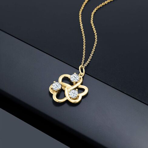 Gem Stone King 18K Yellow Gold Plated Silver 4MM Round Gemstone Birthstone 3 Hearts Interlock Pendant Necklace For Women with 18 Inch Silver Chain in Saudi Arabia