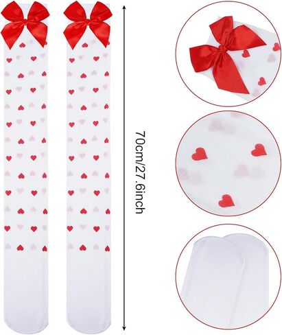 Women's Sexy Thigh High Stockings Red Bowknots & Heart Dots Socks for Valentine's Day Halloween Accessory in Saudi Arabia