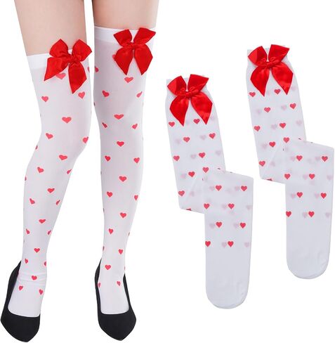 Women's Sexy Thigh High Stockings Red Bowknots & Heart Dots Socks for Valentine's Day Halloween Accessory in Saudi Arabia