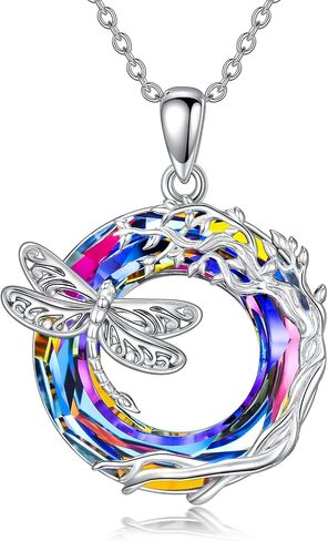Dragonfly Necklace 925 Sterling Silver Dragonfly/Sunflower Bee Pendant Necklace Dragonfly with Blue Circle Crystal Dragonfly Jewelry Gifts as Holiday Christmas Gifts for Women in Kuwait