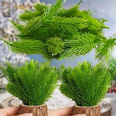 20pcs Artificial Pine Branches Fake Plants Christmas Tree Garland DIY Decorations Home Merry Christmas Party Supplies,Green (12cm) in Saudi Arabia