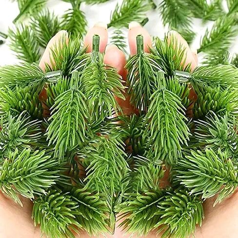 20pcs Artificial Pine Branches Fake Plants Christmas Tree Garland DIY Decorations Home Merry Christmas Party Supplies,Green (12cm) in Saudi Arabia