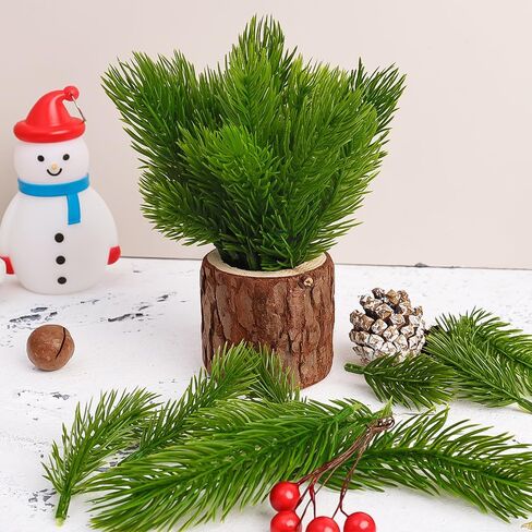 20pcs Artificial Pine Branches Fake Plants Christmas Tree Garland DIY Decorations Home Merry Christmas Party Supplies,Green (12cm) in Saudi Arabia