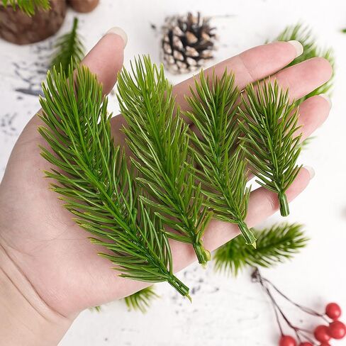 20pcs Artificial Pine Branches Fake Plants Christmas Tree Garland DIY Decorations Home Merry Christmas Party Supplies,Green (12cm) in Saudi Arabia