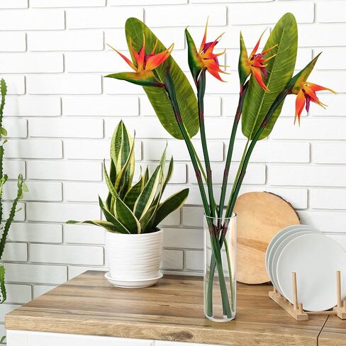 6 PCS Artificial Bird of Paradise Flowers, Real Touch 26inch Long Stem Flower Made of Soft Rubber PU for Indoor Outdoor Home Wedding Floral Arrangement Garden Party Decor (Orange) in Kuwait