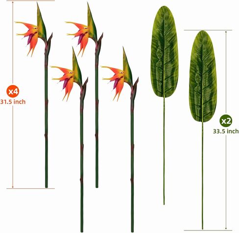 6 PCS Artificial Bird of Paradise Flowers, Real Touch 26inch Long Stem Flower Made of Soft Rubber PU for Indoor Outdoor Home Wedding Floral Arrangement Garden Party Decor (Orange) in Kuwait