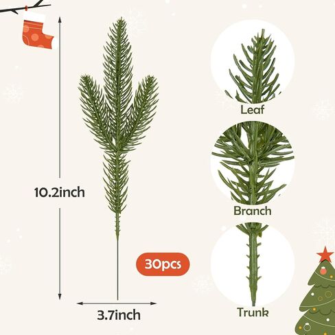 HOHOTIME 30 Pcs Artificial Pine Stems, Christmas Tree Pine Picks, Faux Greenery Stems Branches for Vase, Fake Pine Stems Decoration, Faux Pine Sprigs for Garland Wreath Tree Home DIY Xmas Decor in Kuwait