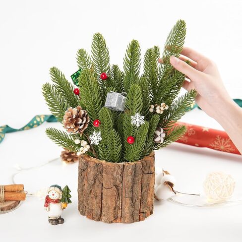 HOHOTIME 30 Pcs Artificial Pine Stems, Christmas Tree Pine Picks, Faux Greenery Stems Branches for Vase, Fake Pine Stems Decoration, Faux Pine Sprigs for Garland Wreath Tree Home DIY Xmas Decor in Kuwait