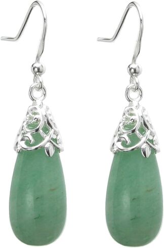 Sterling Silver Black Natural Onyx Teardrop Dangle Filigree Flower French Hook Earrings in Kuwait
