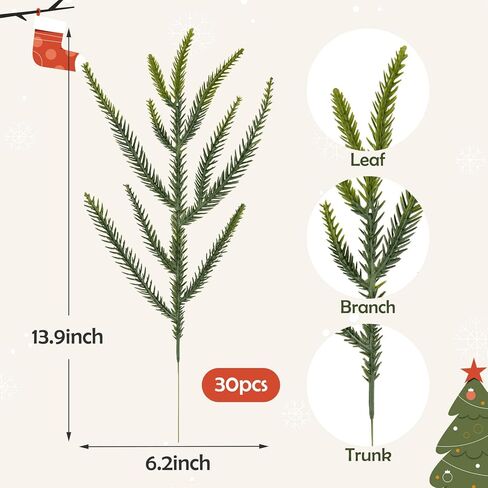 HOHOTIME 30 جهاز كمبيوتر شخصى ينبع الصنوبر الاصطناعي، عيد الميلاد شجرة الصنوبر يختار، فو الخضرة ينبع فروع للمزهرية، الصنوبر وهمية ينبع الديكور، أغصان الصنوبر فو لشجرة إكليل إكليل المنزل DIY ديكور عيد الميلاد in Kuwait
