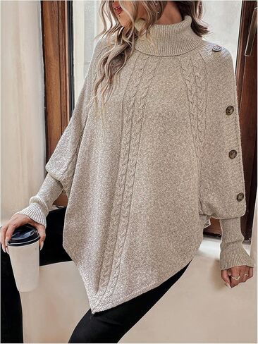 سترة معطف نسائية من MakeMeChic كبيرة الحجم غير متماثلة ذات ياقة مدورة وسترة بأزرار وأكمام طويلة بلوفر علوي in Kuwait