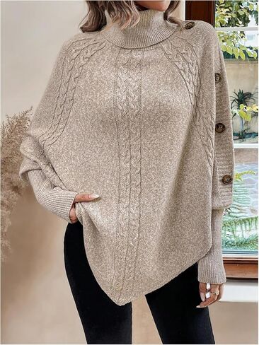 سترة معطف نسائية من MakeMeChic كبيرة الحجم غير متماثلة ذات ياقة مدورة وسترة بأزرار وأكمام طويلة بلوفر علوي in Kuwait