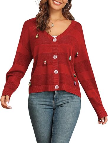ZAFUL Women's 2024 Ugly Christmas Cardigans Sweater Lightweight Casual Long Sleeve Soft Knitted Open Front Cardigans in Saudi Arabia