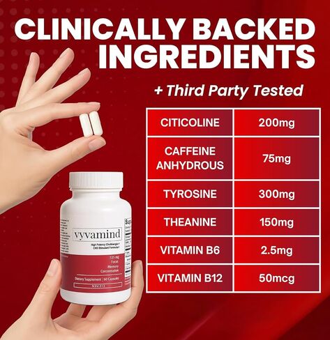 مكمل دعم الدماغ Vyvamind Nootropics لتعزيز التركيز وطاقة العمل المزدوج - تعزيز معرفي سريع المفعول للوضوح العقلي والتحفيز والهدوء، حل لضباب الدماغ، 60 كبسولة (NSV-313) in Saudi Arabia