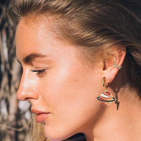 WCRAZYE 12 Pairs Planet Hoop Earrings for Women Creative Cartoon Solar System Rocket Earth Space Ship Astronauts Moon Saturn Dangle Drop Earrings Space Lover Gift Sci-Fi Jewelry in Saudi Arabia