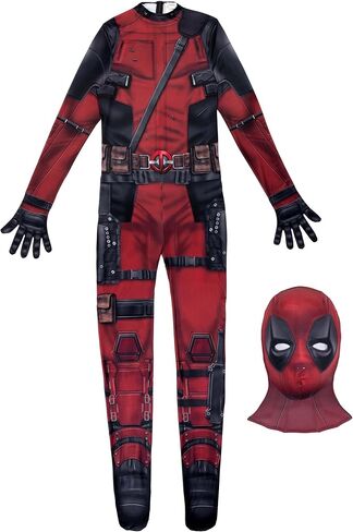 Deadpool Adult Zentai Suit Halloween Costume, Official Full Body Printed Spandex Hero Suit with Hooded Mask in Saudi Arabia