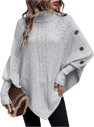 سترة معطف نسائية من MakeMeChic كبيرة الحجم غير متماثلة ذات ياقة مدورة وسترة بأزرار وأكمام طويلة بلوفر علوي in Kuwait