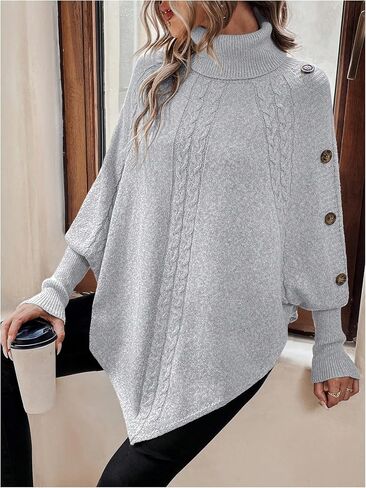 سترة معطف نسائية من MakeMeChic كبيرة الحجم غير متماثلة ذات ياقة مدورة وسترة بأزرار وأكمام طويلة بلوفر علوي in Kuwait
