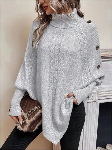 سترة معطف نسائية من MakeMeChic كبيرة الحجم غير متماثلة ذات ياقة مدورة وسترة بأزرار وأكمام طويلة بلوفر علوي in Kuwait