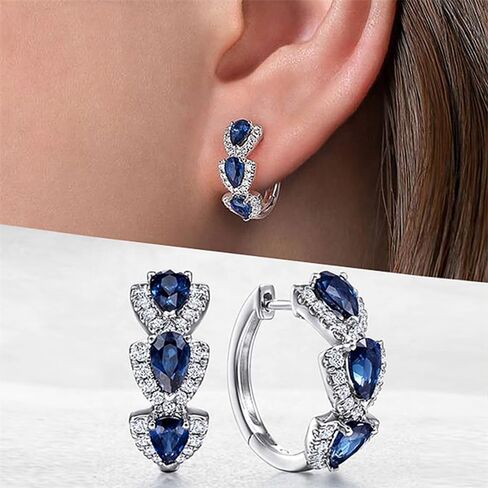 Trendy Pear Cubic Zirconia Hoop Earrings for Women Blue/White/Green/Red CZ Luxury Earrings in Saudi Arabia
