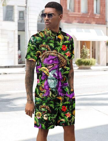 Goodstoworld Male Hawaiian Romper Fashion Zipper Slim Fit Jumpsuit with Pocket S-XXL in Kuwait