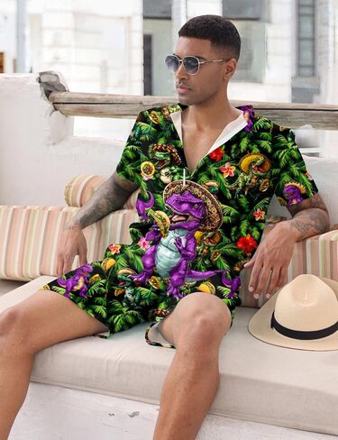 Goodstoworld Male Hawaiian Romper Fashion Zipper Slim Fit Jumpsuit with Pocket S-XXL in Kuwait
