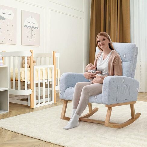 Rocking Chair Nursery, Nursery Rocking Chairs with Cup Holders, Nursing Glider Rocker for Nursery, Living Room, Bedroom, Beige in Kuwait