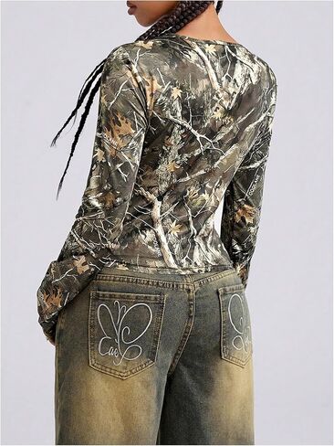 WDIRARA Women's Camo Long Sleeve T Shirt Camouflage Graphic Y2k Streetwear Tops in Saudi Arabia