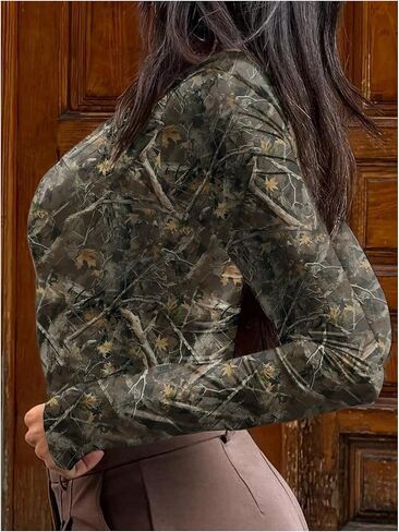 WDIRARA Women's Camo Long Sleeve T Shirt Camouflage Graphic Y2k Streetwear Tops in Saudi Arabia